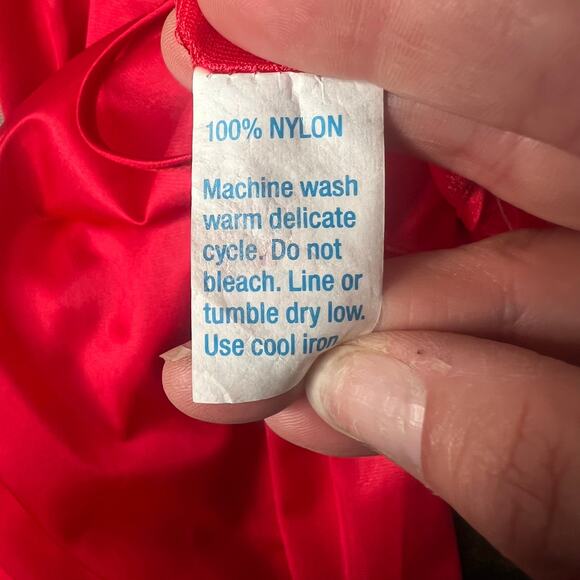 Vintage Red Lingerie Long Nightgown Feather Trim Size Small Side Slit Sexy USA - Picture 11 of 11